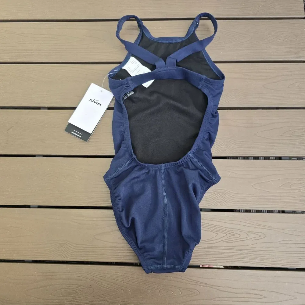 Nike Girl's Swim HydraStrong Navy Essential Fastback 1 Piece Sz 24 New